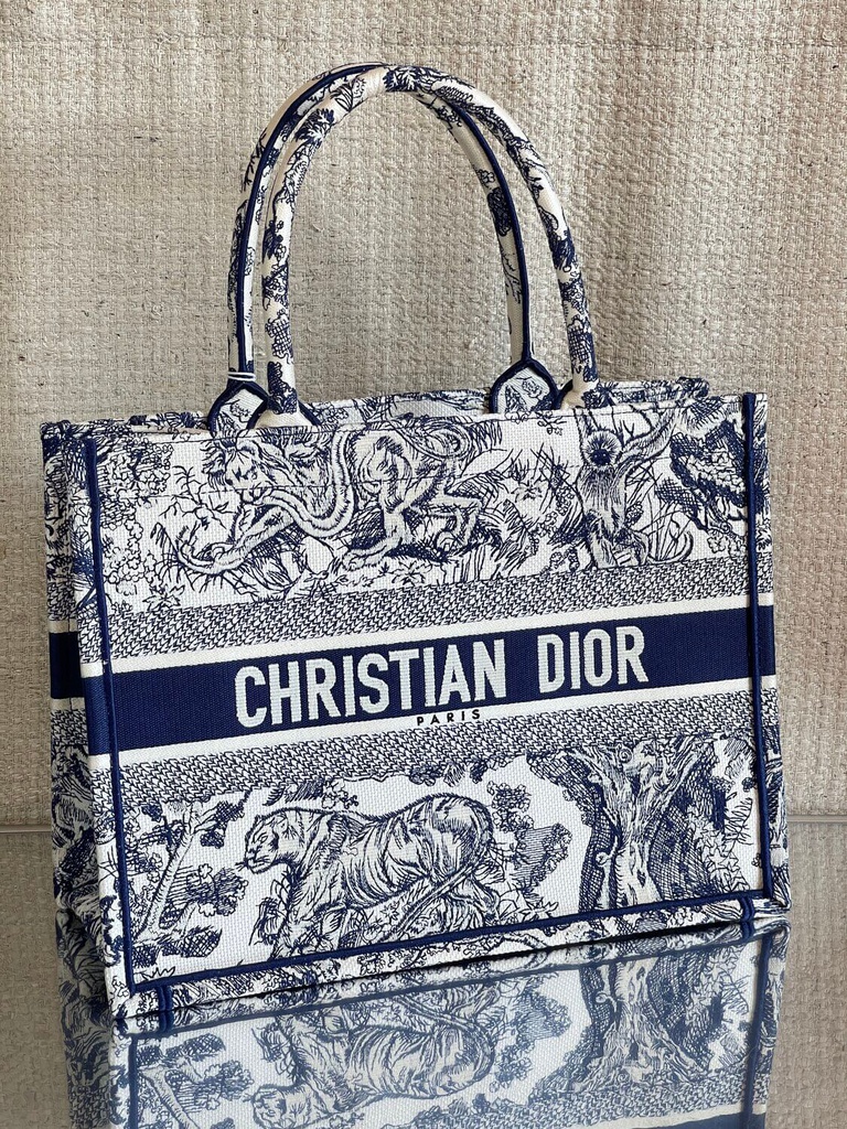 100 Original DIOR Book Tote Medium Blue Toile de Jouy Embroidery